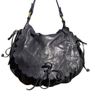 Lucky Brand black scalloped flap hobo! Rare! Lamb skin leather APPROX 17"W 12"H